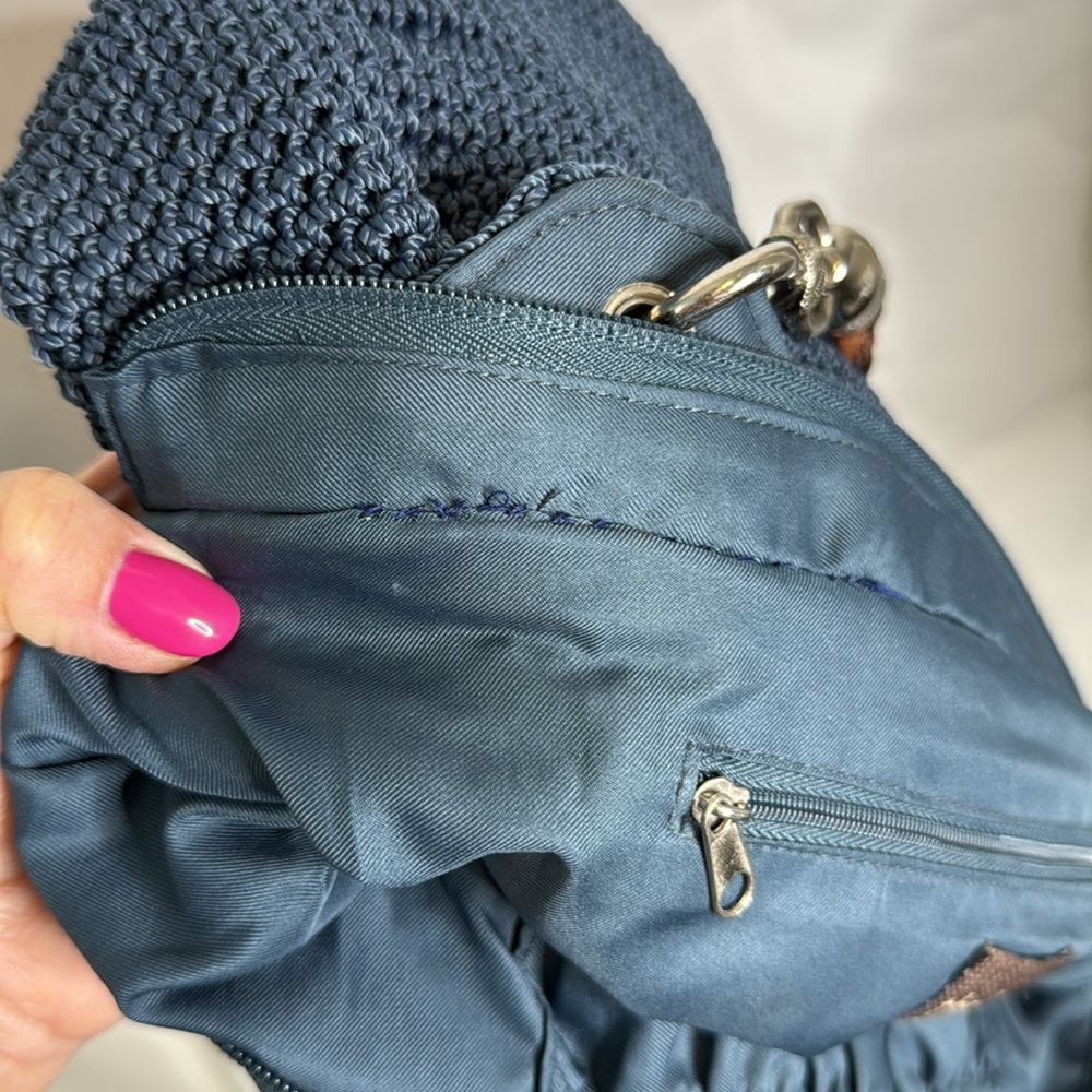 The Sak Blue Hand Crochet Bag with Brown Woven Straps - Picture 13 of 14